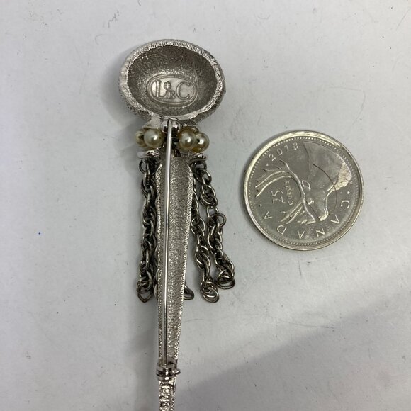 Vtg 1960 LeC BOUCHER rhodium silver tone faux pearl brooch - Picture 5 of 6